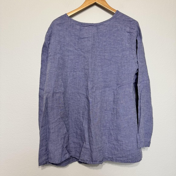 FLAX Shirt Women's 1G 1X Blue Linen Button Front Tunic Top Long Sleeve Lagenlook - Picture 5 of 14